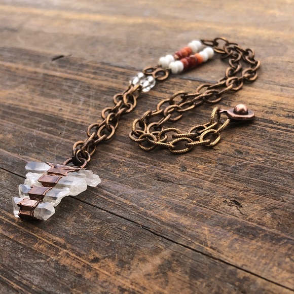 Mexican Fire Opal and Quartz Necklace - Picture 1 of 4